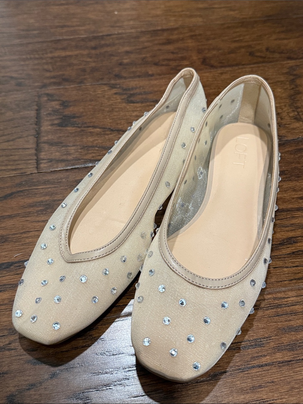LOFT Beige Rhinestone-Studded Women's Ballet Flats